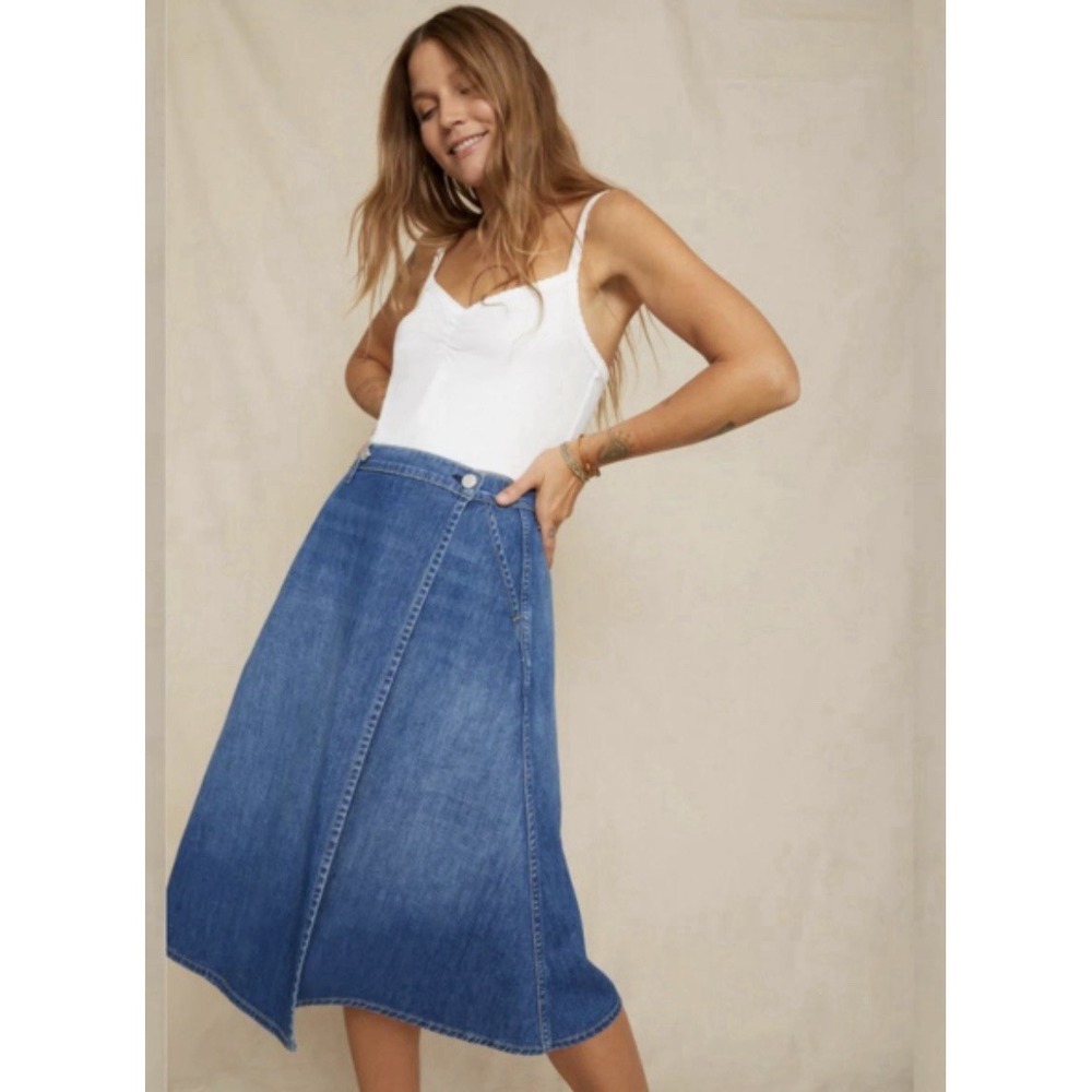 AMO Blue Denim Midi Skirt